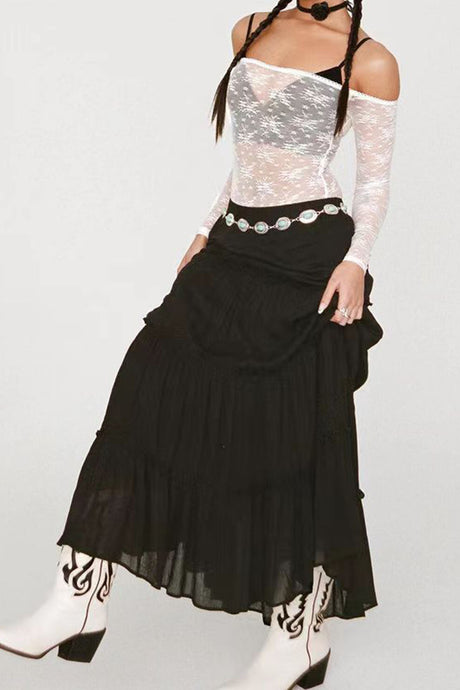 Solid Color Ruffled Tiered Skirt