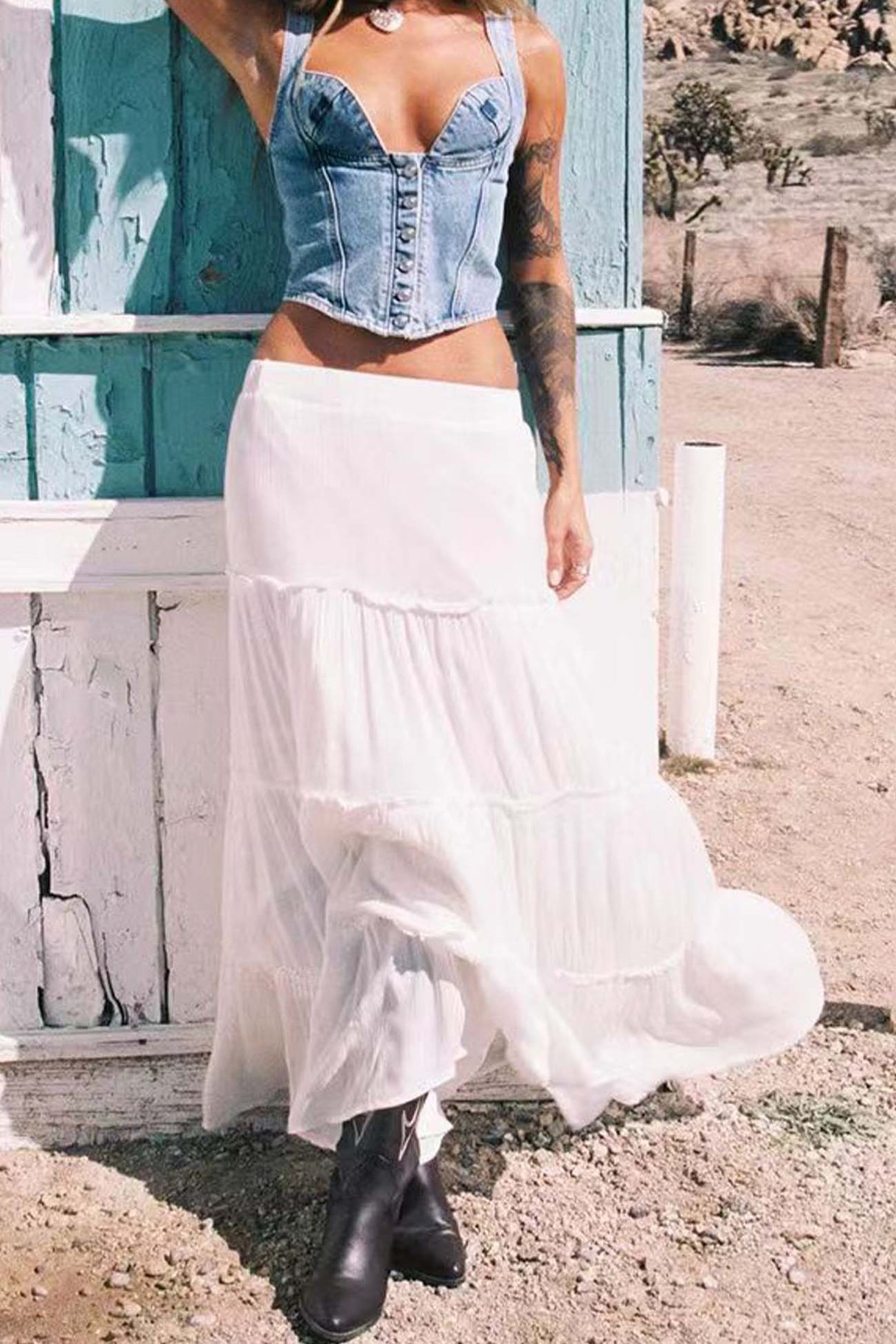 Solid Color Ruffled Tiered Skirt