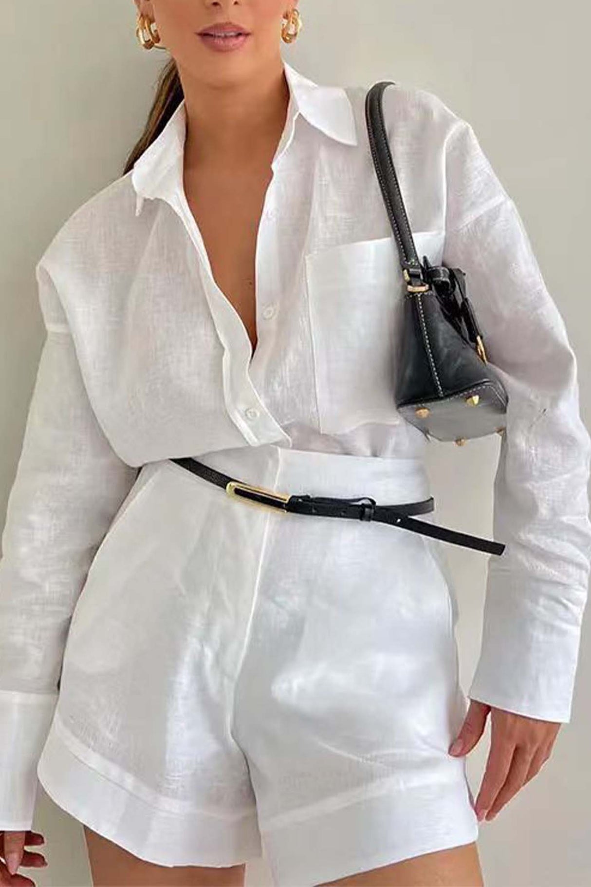 Solid Color Shorts Long Sleeve Shirt Suit