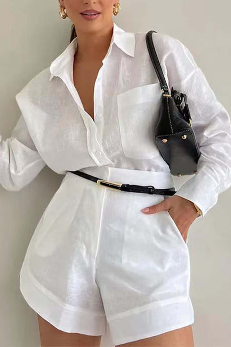 Solid Color Shorts Long Sleeve Shirt Suit