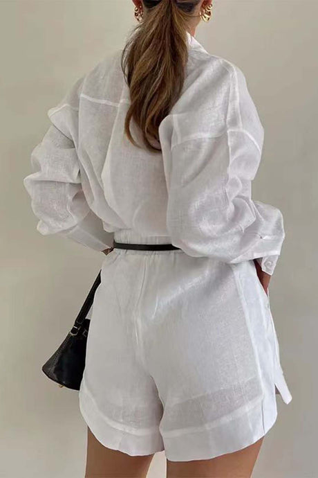 Solid Color Shorts Long Sleeve Shirt Suit