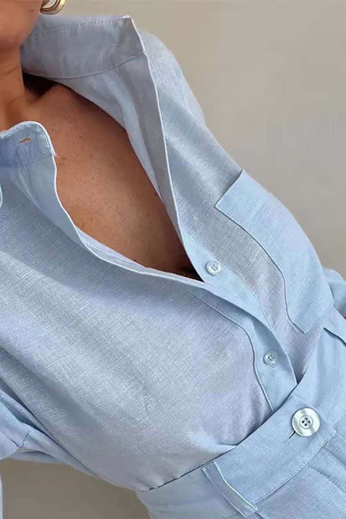 Solid Color Shorts Long Sleeve Shirt Suit