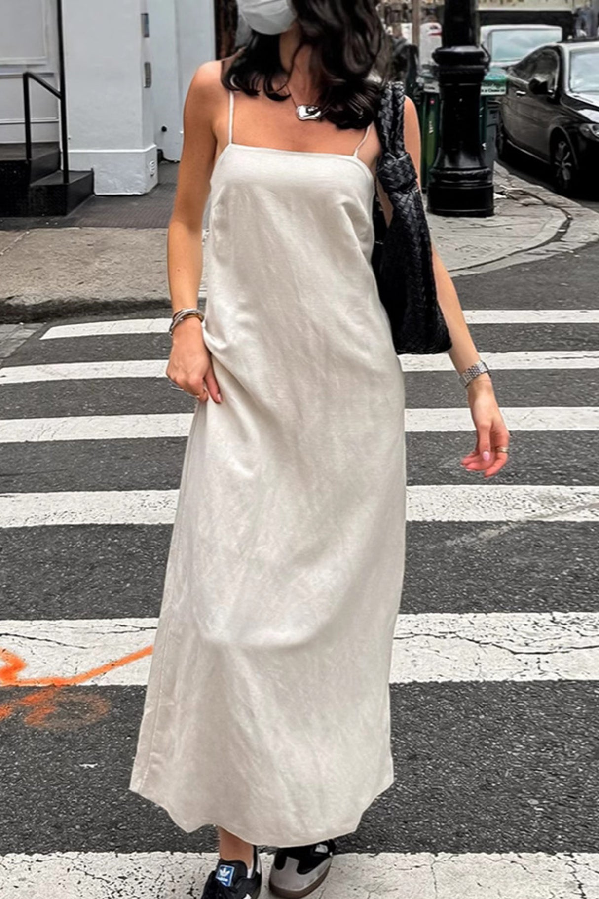 Arolora Spaghetti Straps A-line Cotton Linen Dress