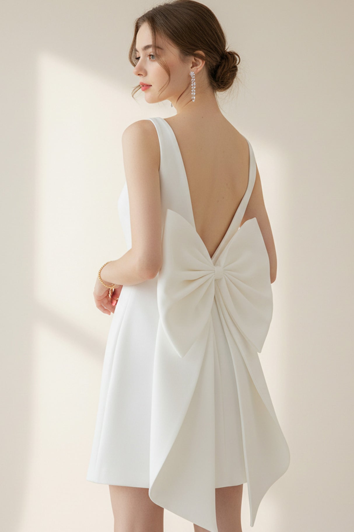Square Neck Backless Bow Decor Evening Dress