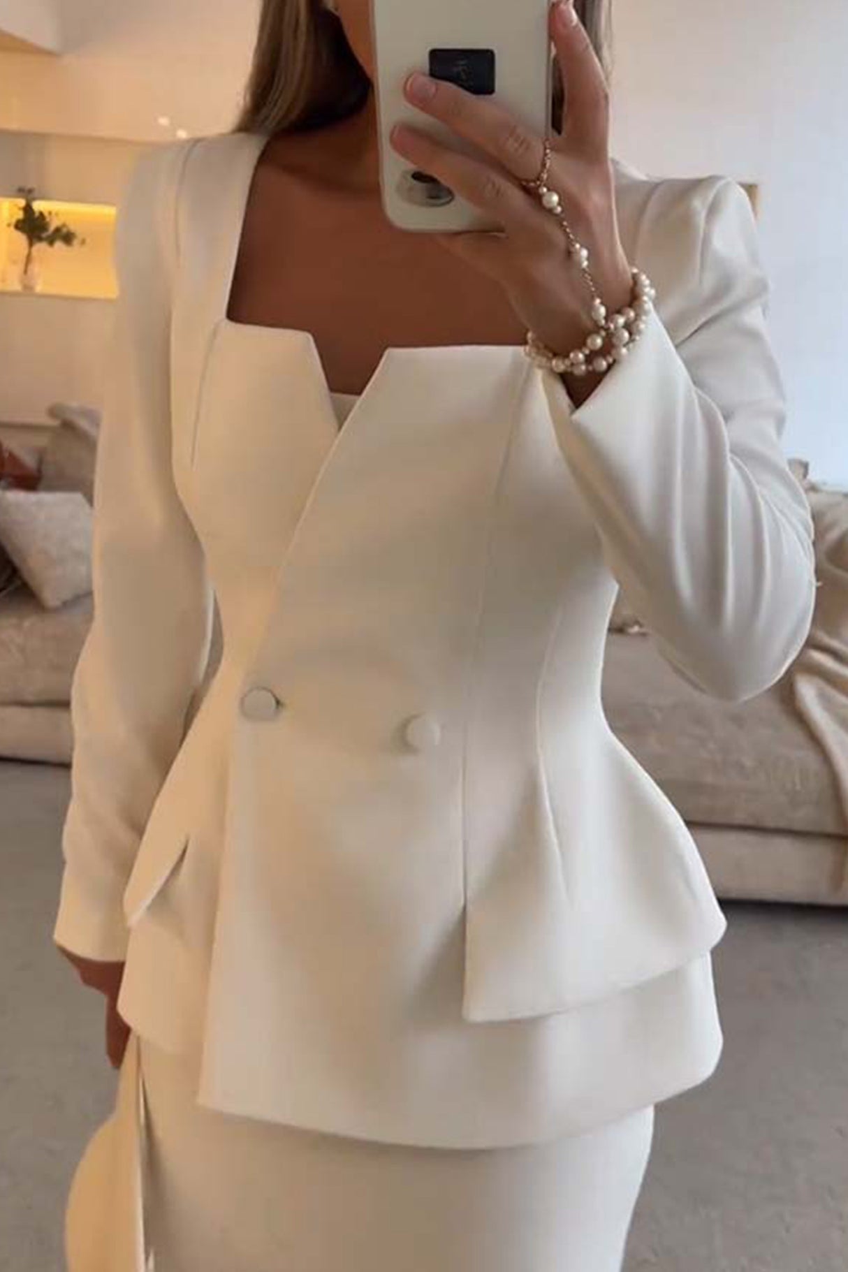 Square Neck Bubble Silhouette Top Midi Skirt Sets