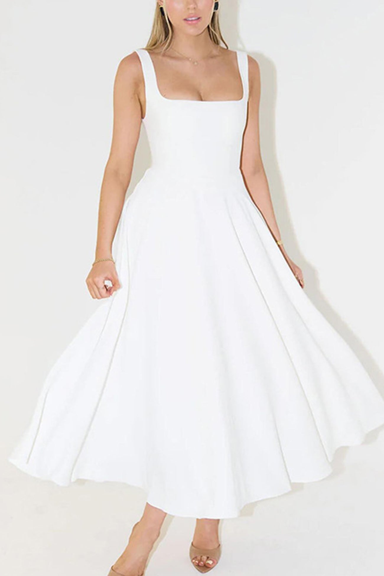 Arolora Square Neck Corset Swing Dress
