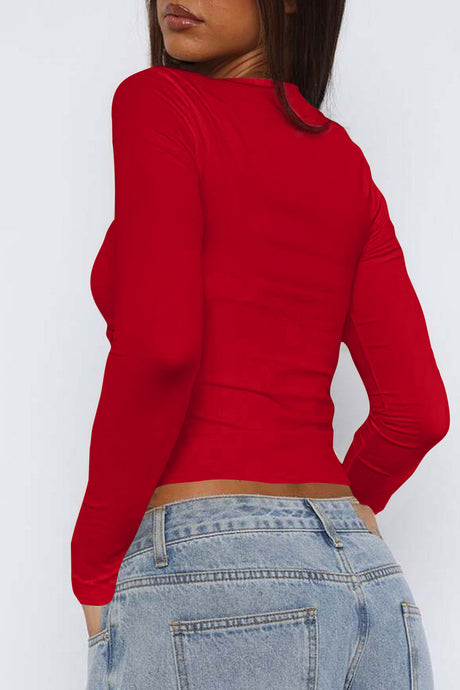 Arolora Square Neck Cutout Long Sleeve Crop Top