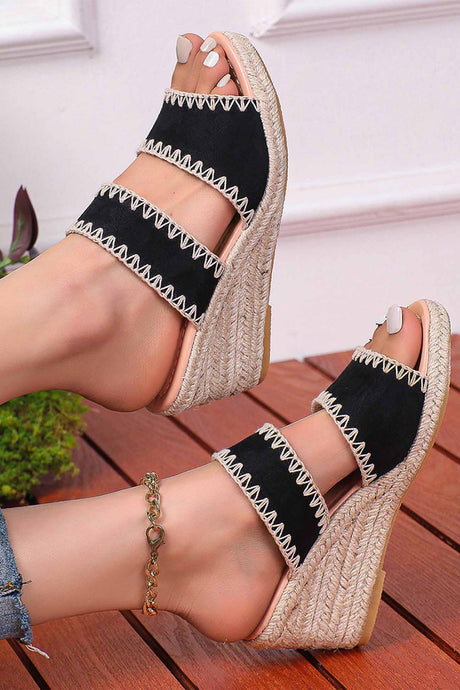 Stitched Braided Wedge Sandals