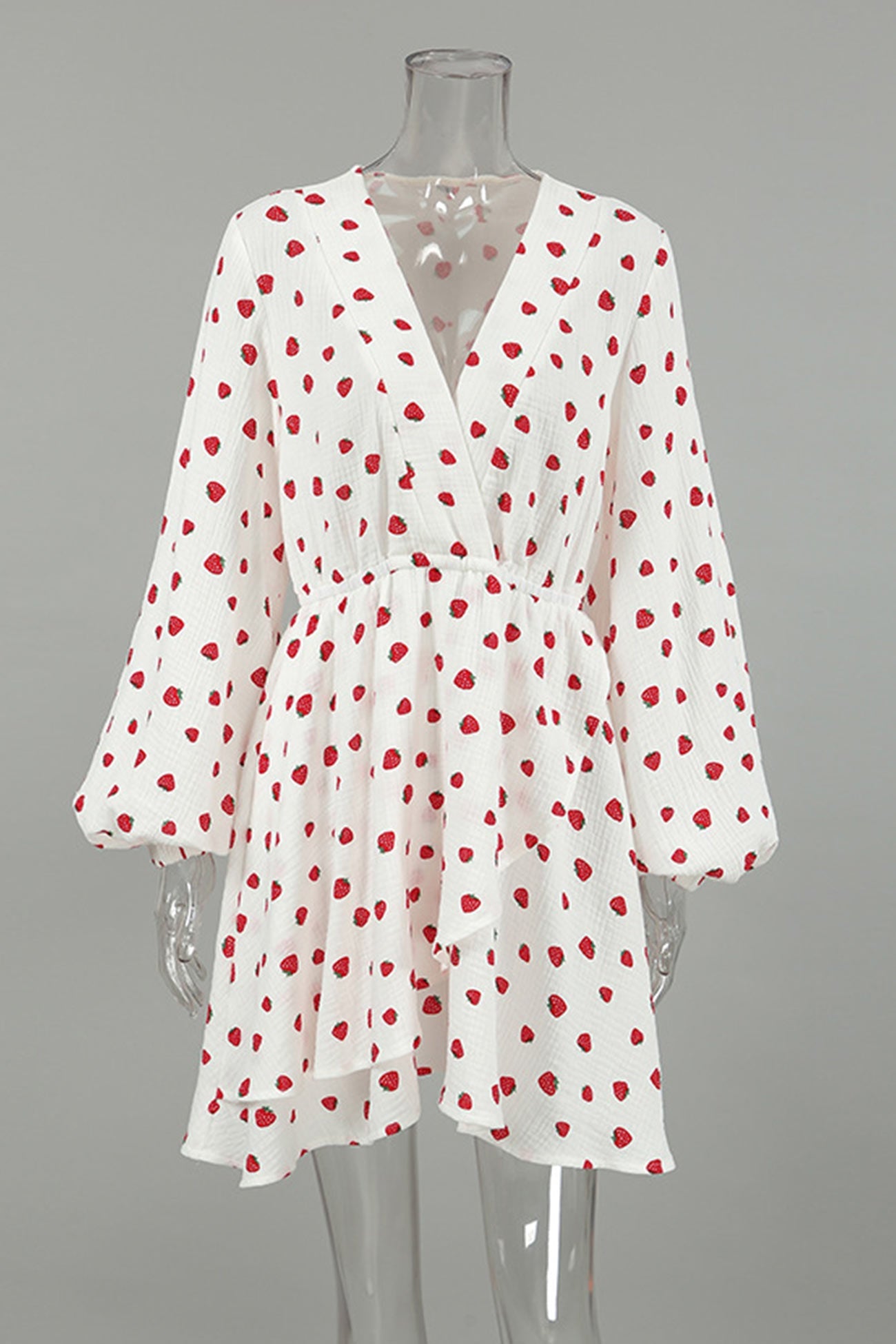 Arolora strawberry-print-puff-sleeve-cotton-dress