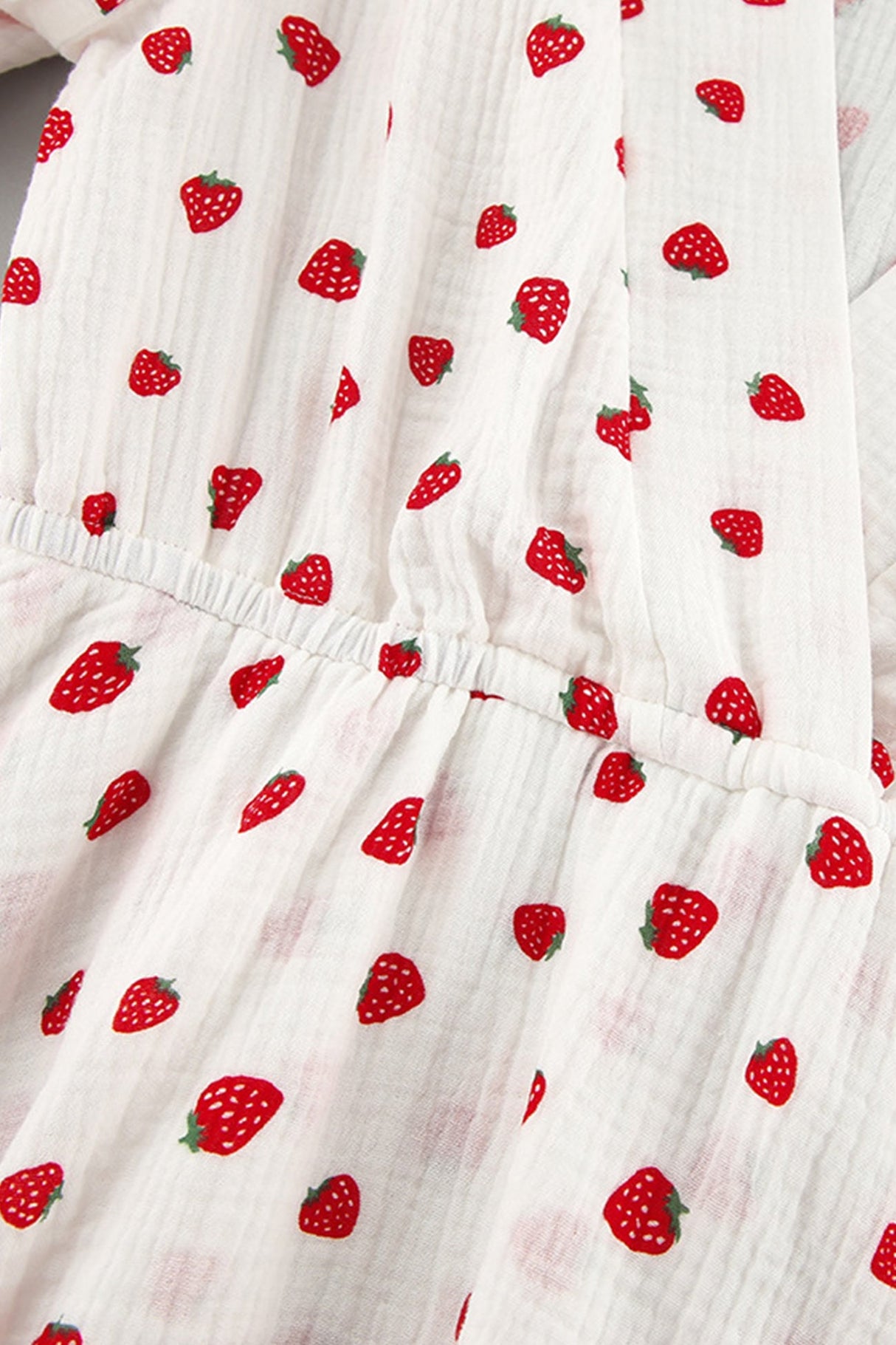 Arolora strawberry-print-puff-sleeve-cotton-dress