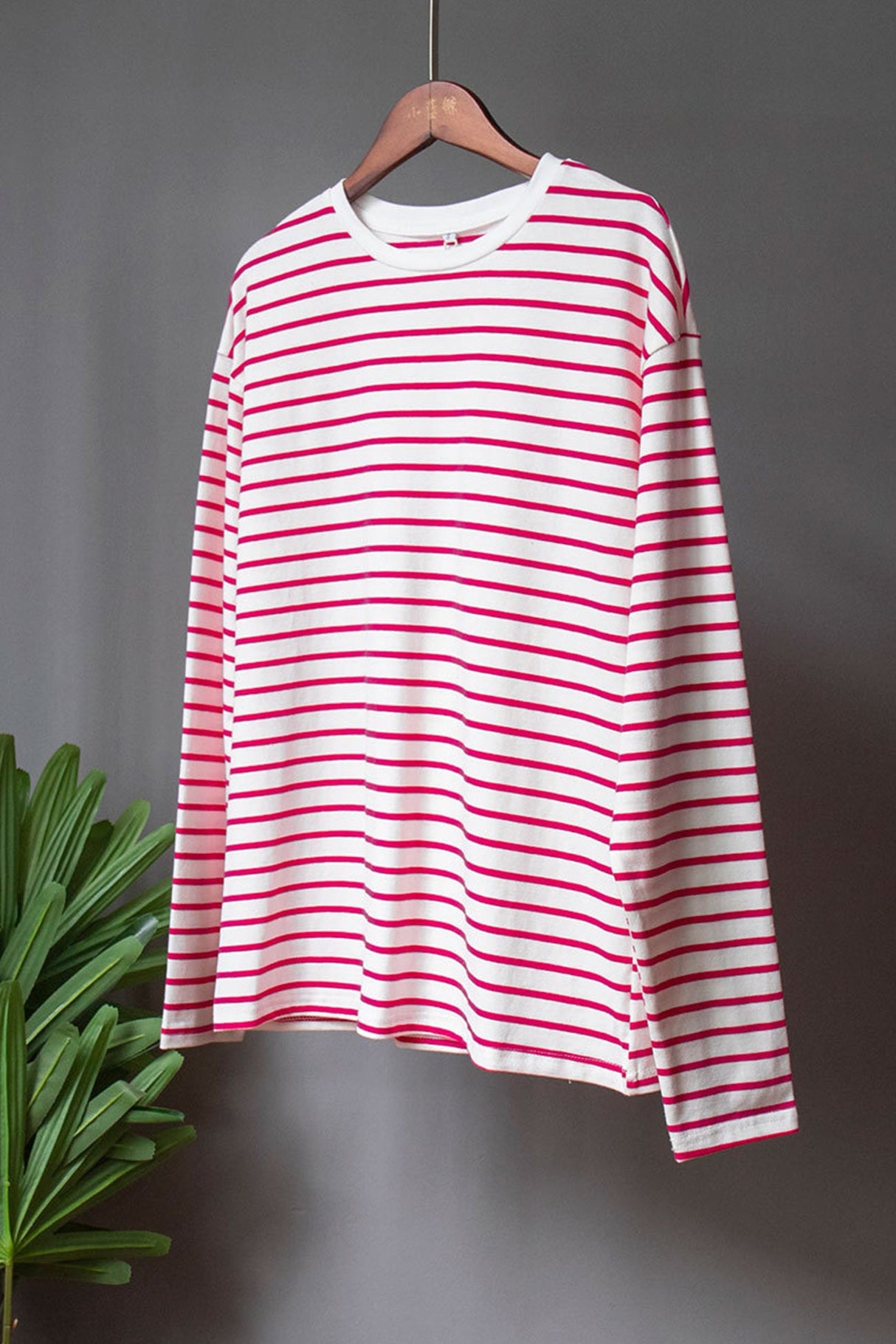 Arolora striped-crew-neck-long-sleeve-cotton-t-shirt