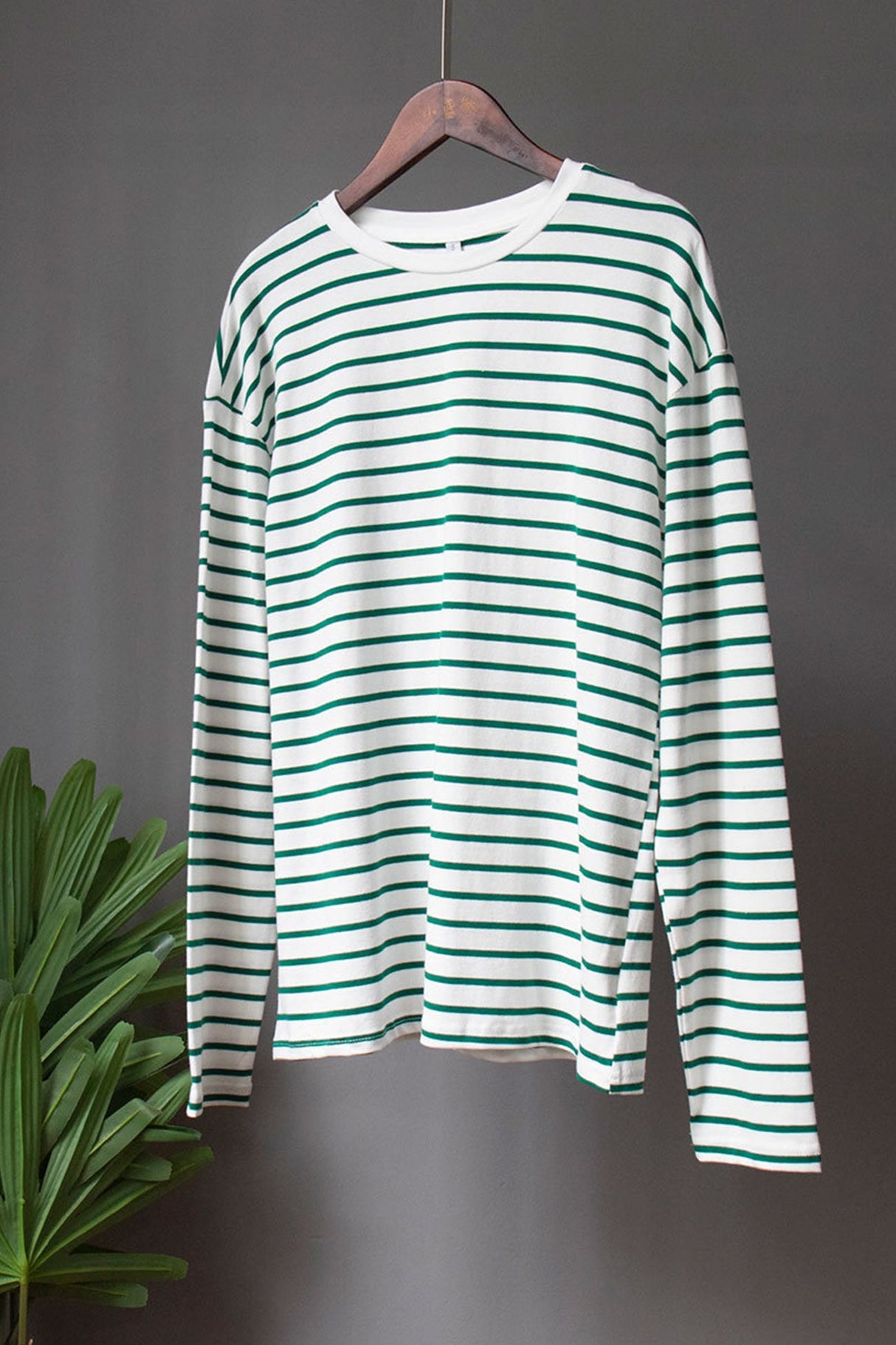 Arolora striped-crew-neck-long-sleeve-cotton-t-shirt