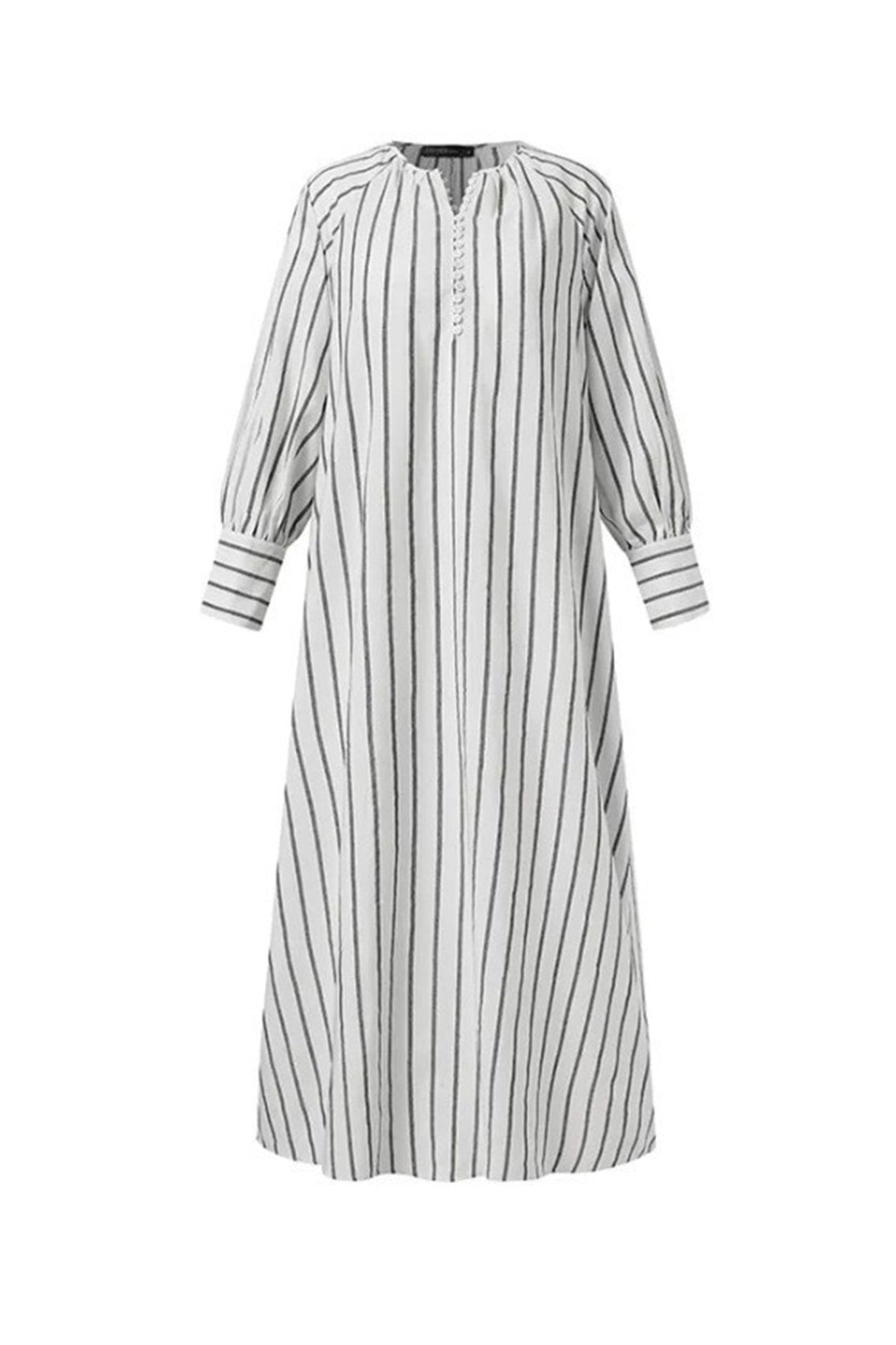 Arolora striped-crew-neck-shirt-dress