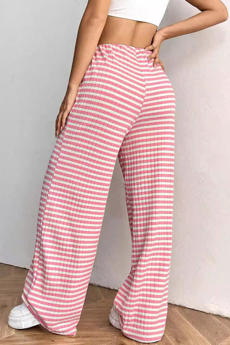 Arolora striped-drawstring-waist-cotton-long-pants
