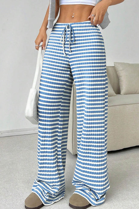 Arolora striped-drawstring-waist-cotton-long-pants