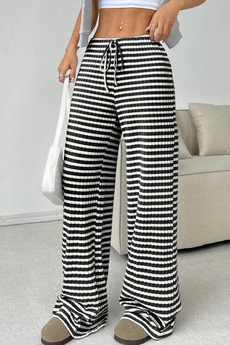 Arolora striped-drawstring-waist-cotton-long-pants
