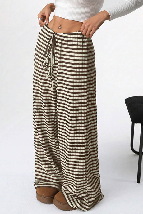 Arolora striped-drawstring-waist-cotton-long-pants