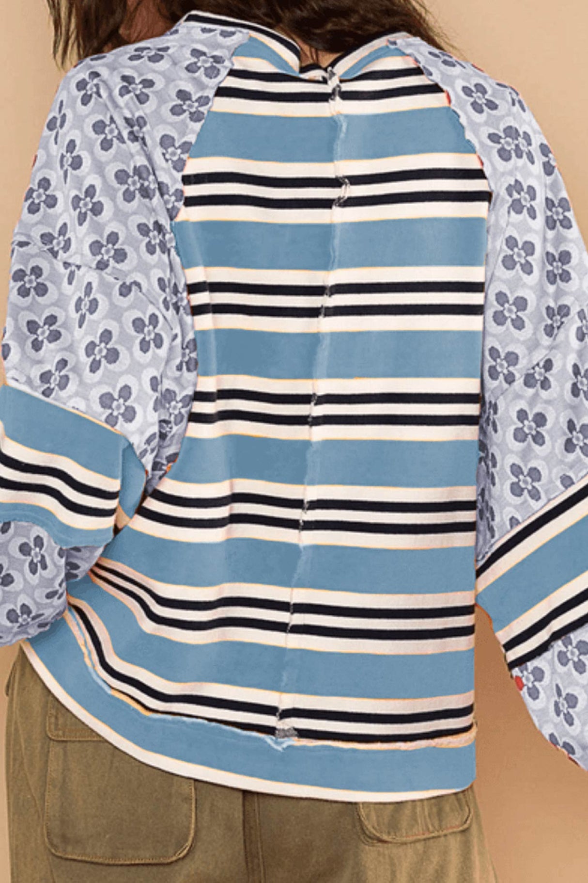 Arolora striped-floral-print-cotton-sweatshirt