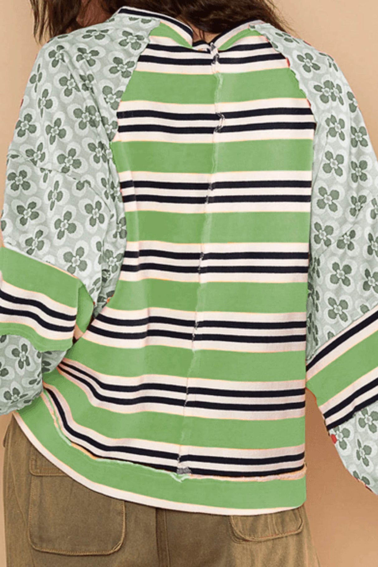 Arolora striped-floral-print-cotton-sweatshirt