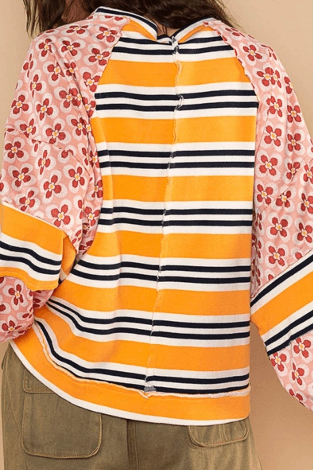 Arolora striped-floral-print-cotton-sweatshirt