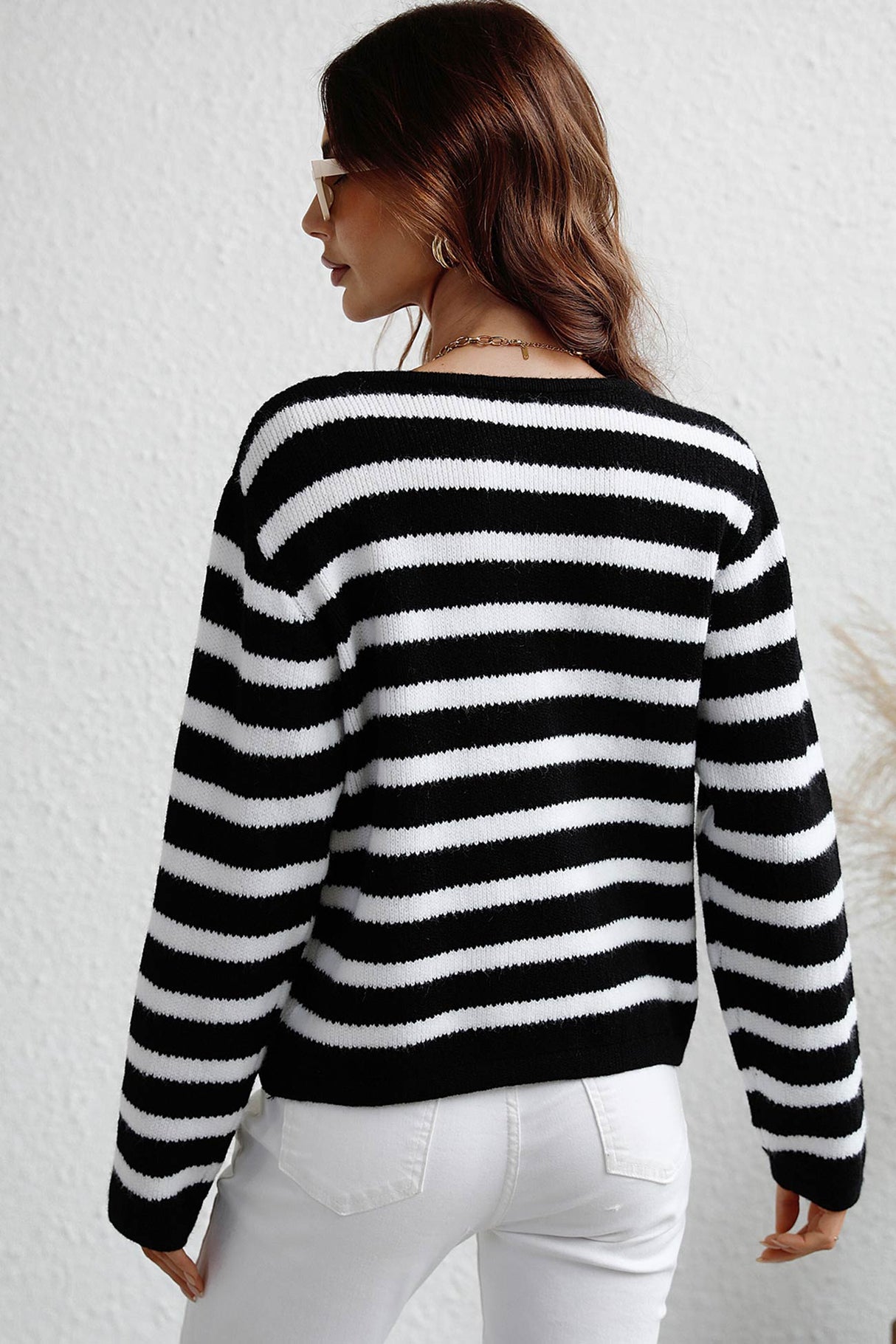 Arolora striped-front-with-pocket-cardigan