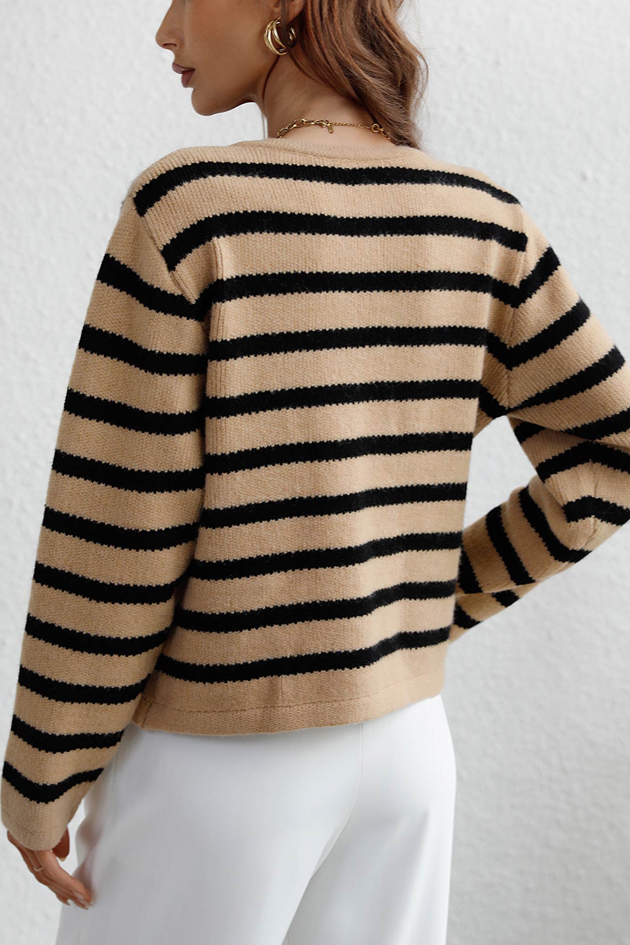 Arolora striped-front-with-pocket-cardigan