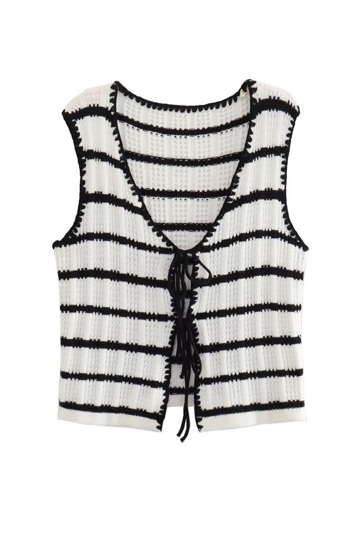 Striped Knit Tie-up Tank Top Pants Suits
