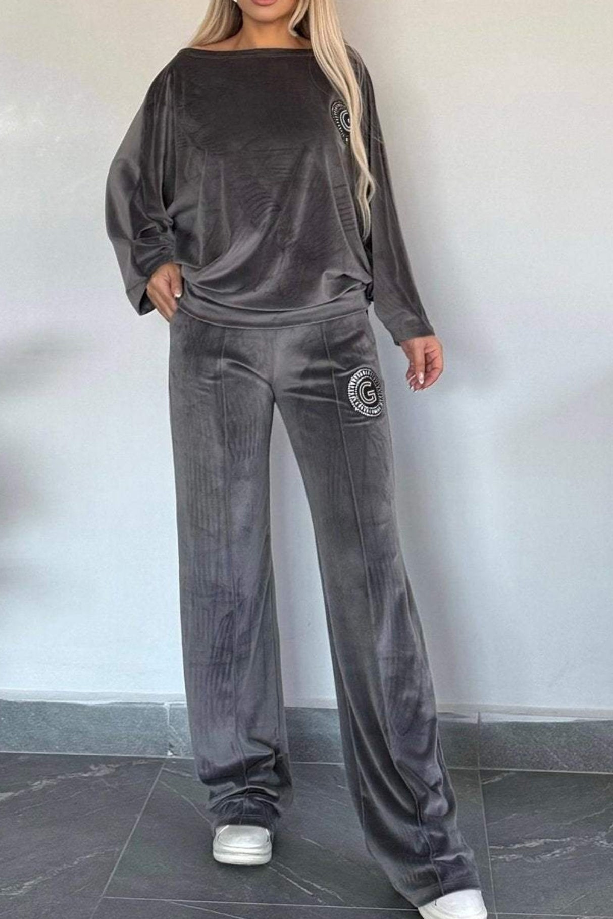 Suede Bat Sleeve Two-piece Outfit