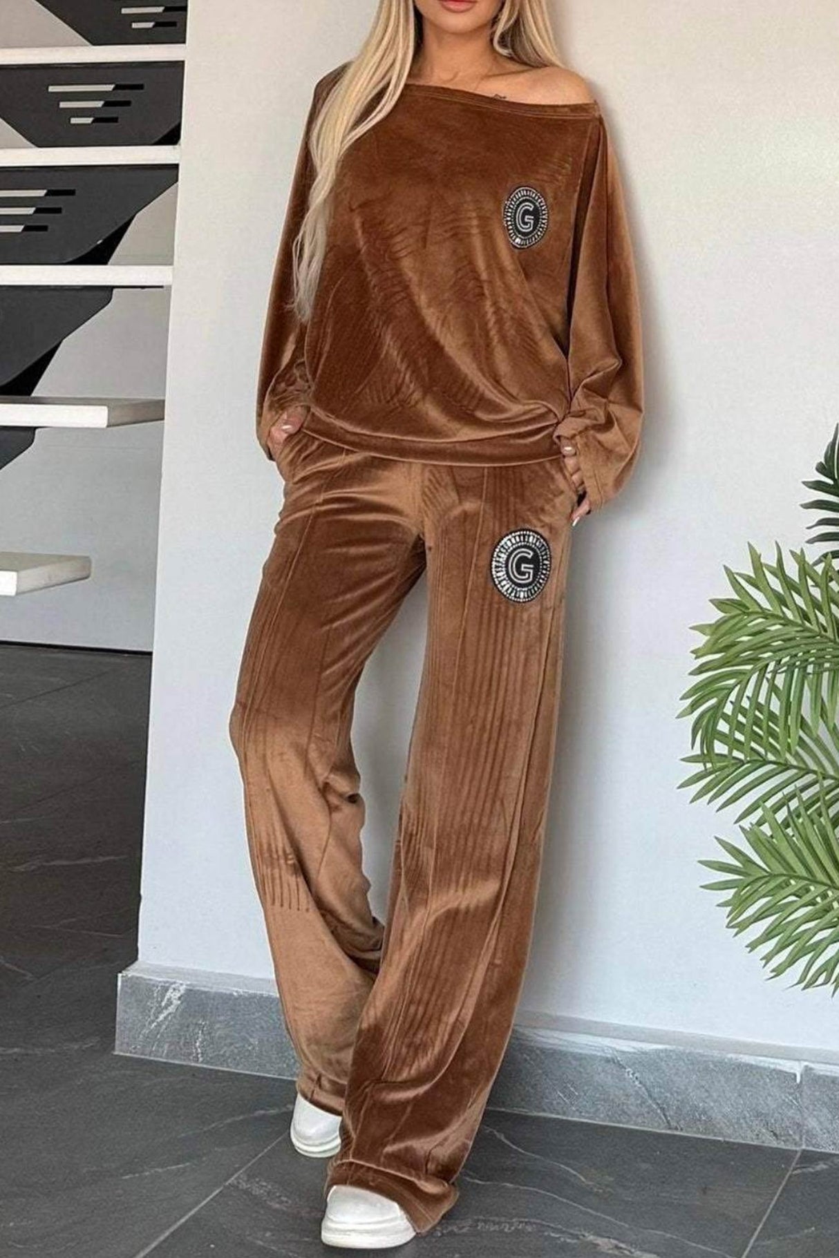 Suede Bat Sleeve Two-piece Outfit