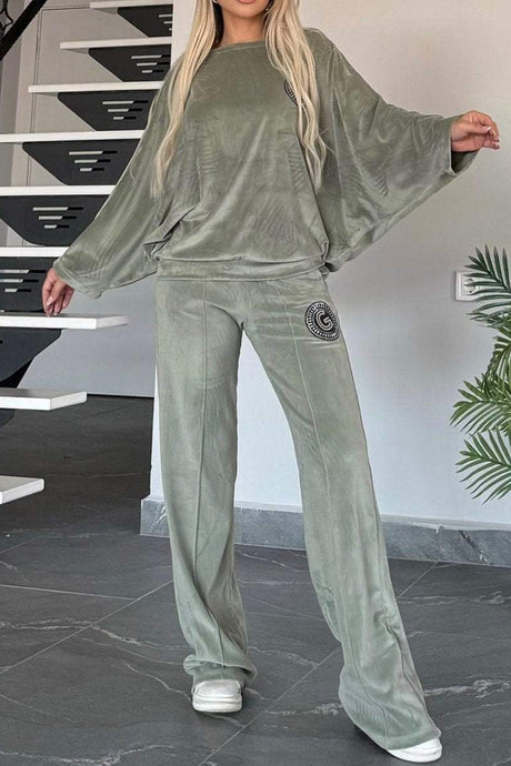 Suede Bat Sleeve Two-piece Outfit