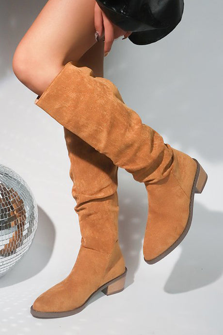 Suede Chunky Heel Stacked Boots