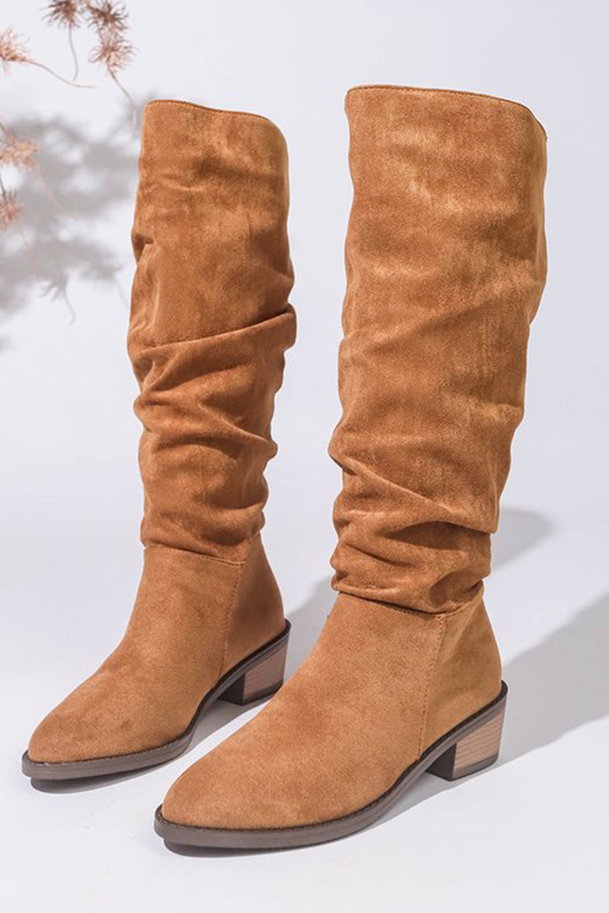 Suede Chunky Heel Stacked Boots