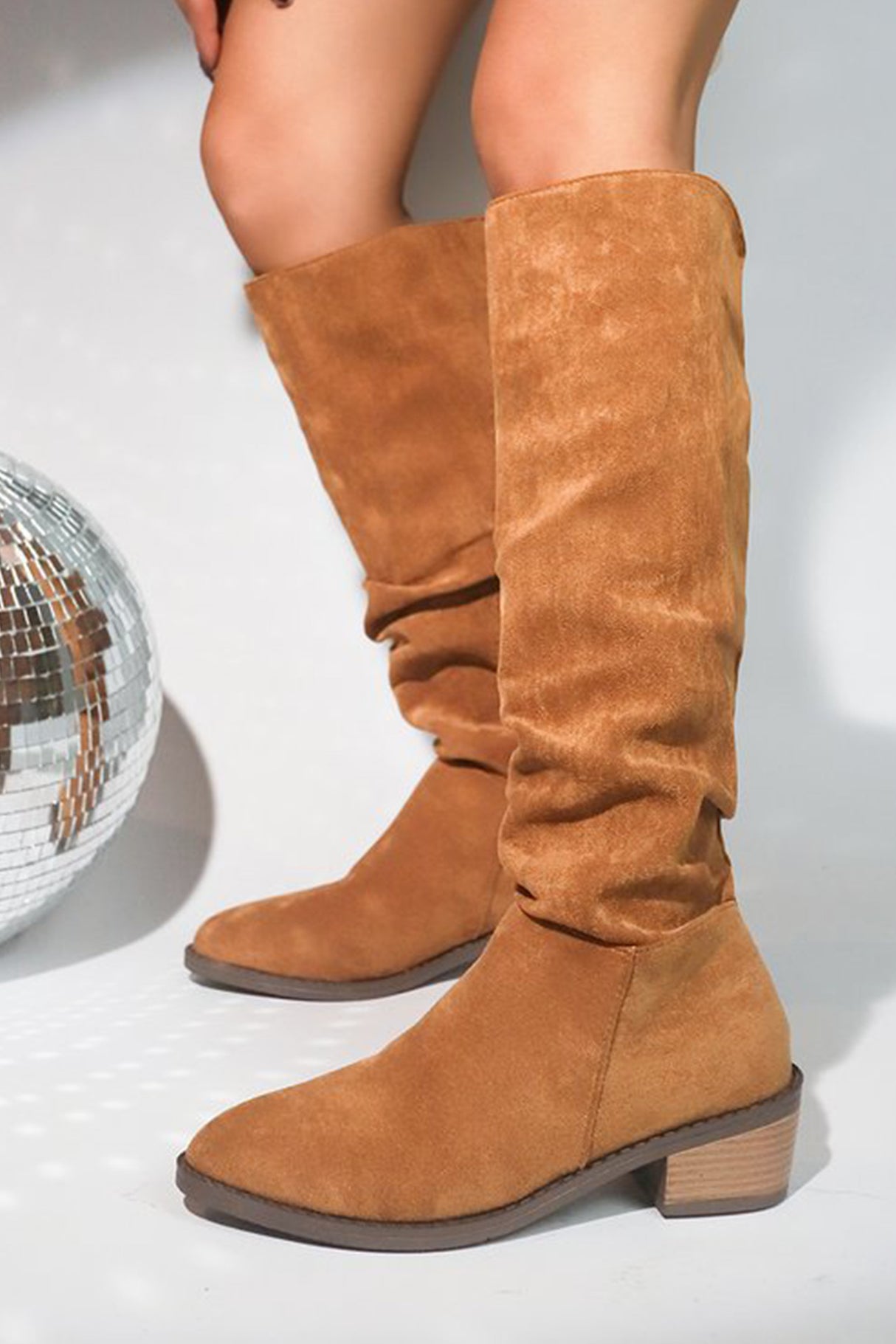 Suede Chunky Heel Stacked Boots