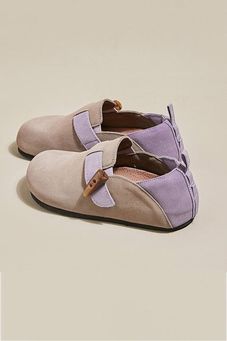 Arolora suede-color-patchwork-slip-on-flats