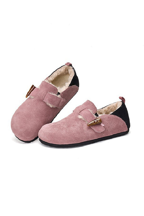 Arolora suede-color-patchwork-slip-on-flats