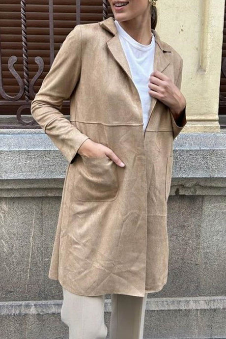 Suede Solid Mid-length Blazer