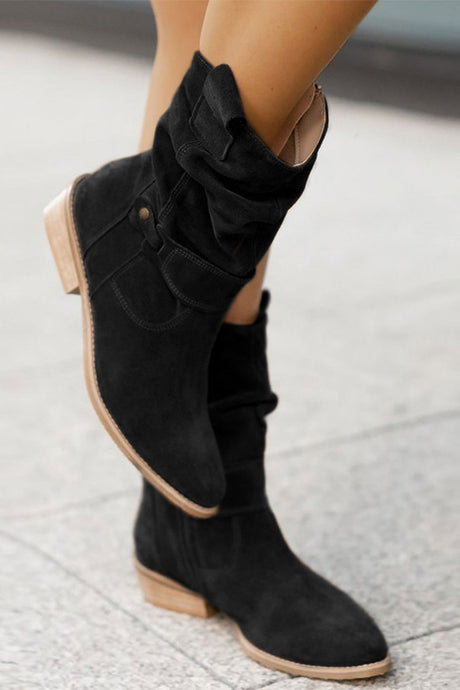Suede Buckle Zipper Ankle Boots
