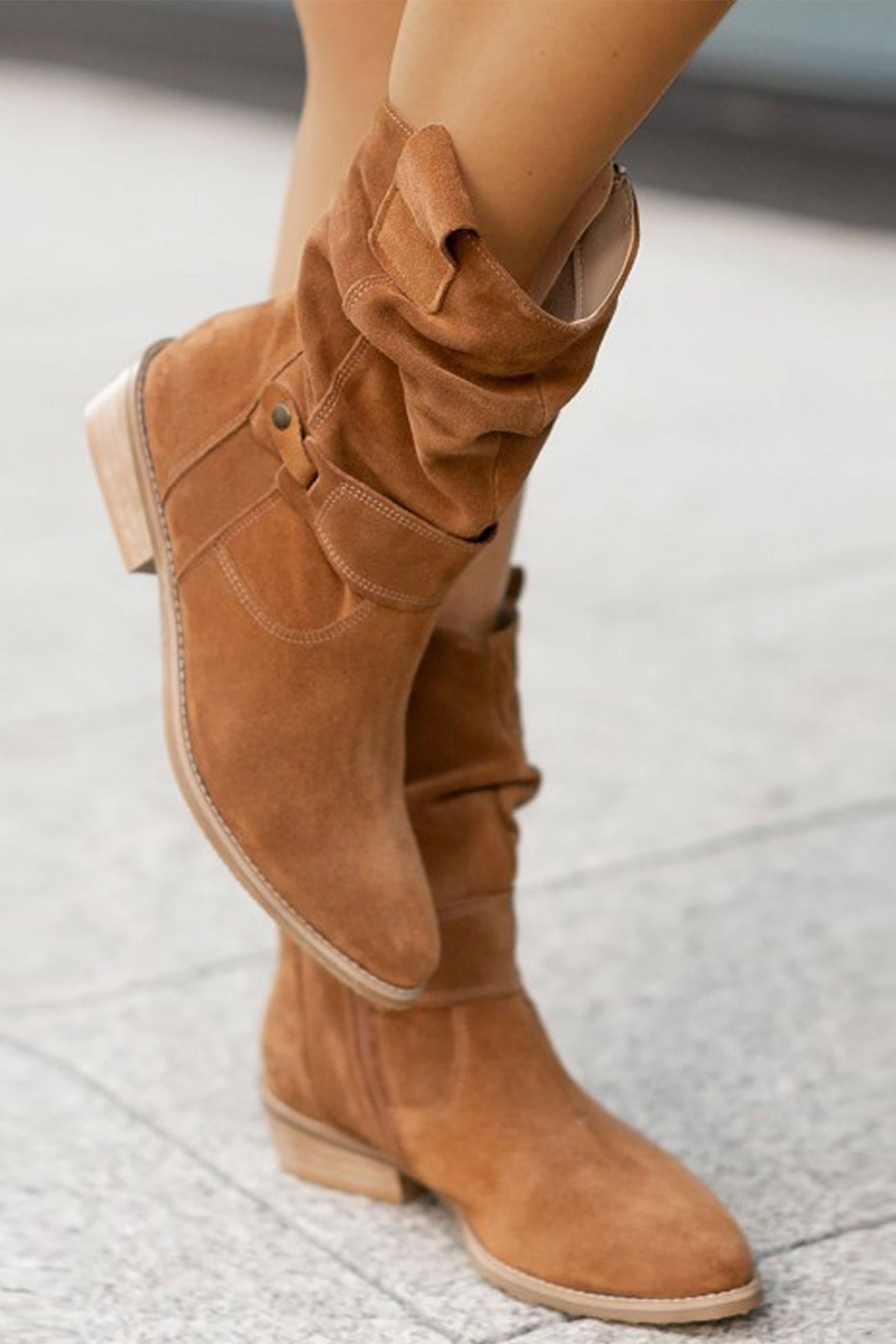 Suede Buckle Zipper Ankle Boots