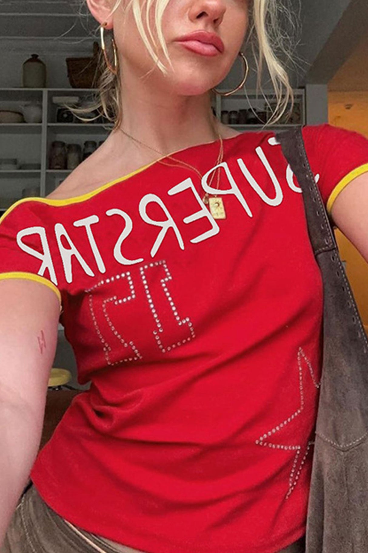 SuperStar Print Rhinestone T-shirt