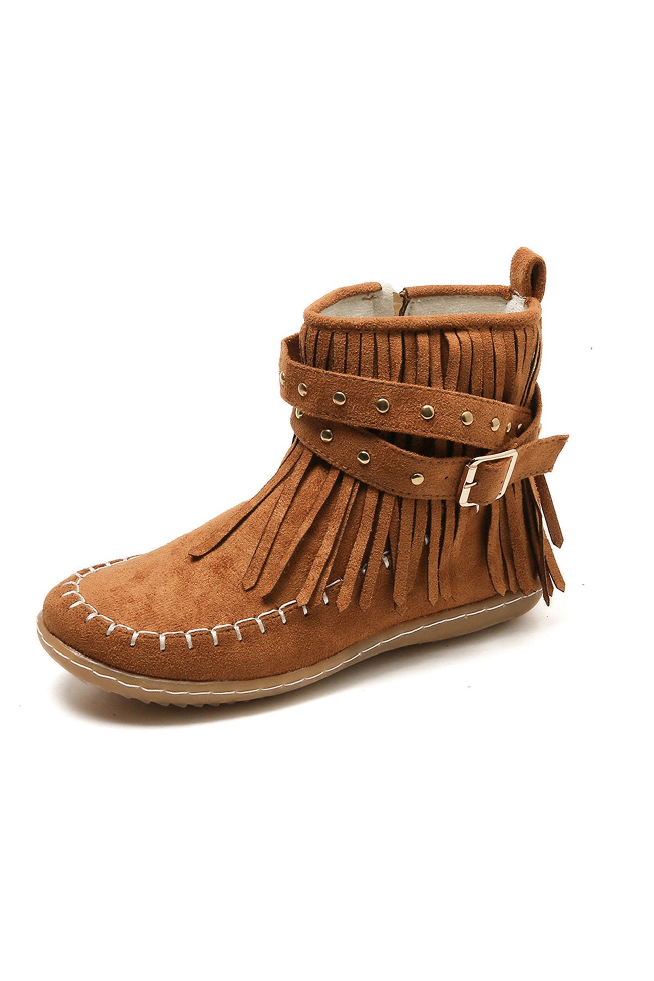 Arolora Tassel Rivet Buckle Ankle Boots