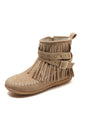 Arolora Tassel Rivet Buckle Ankle Boots
