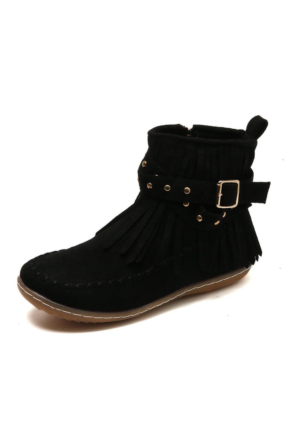 Arolora Tassel Rivet Buckle Ankle Boots