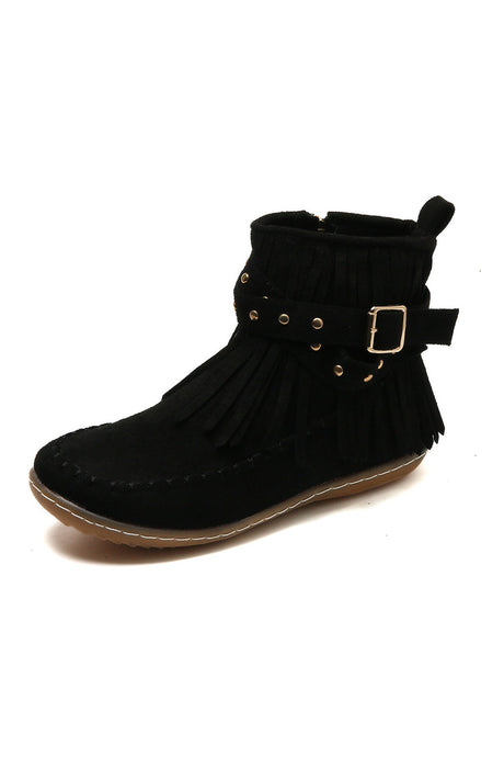 Arolora Tassel Rivet Buckle Ankle Boots