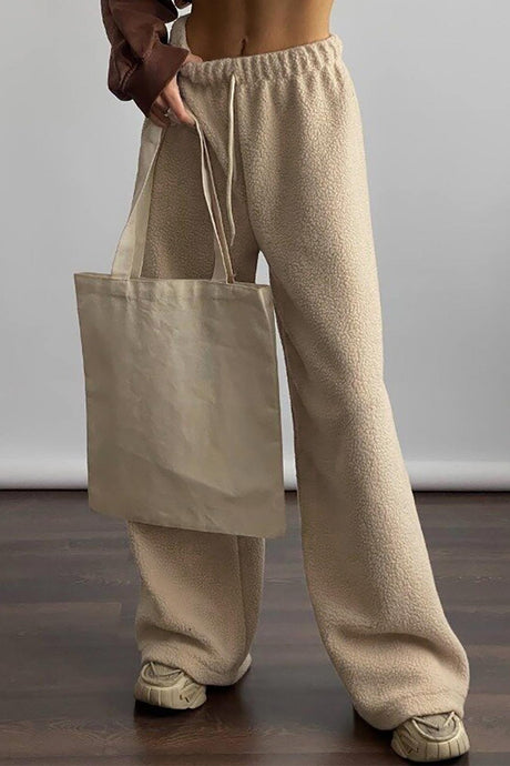 Arolora teddy-boucle-plush-wide-leg-pants