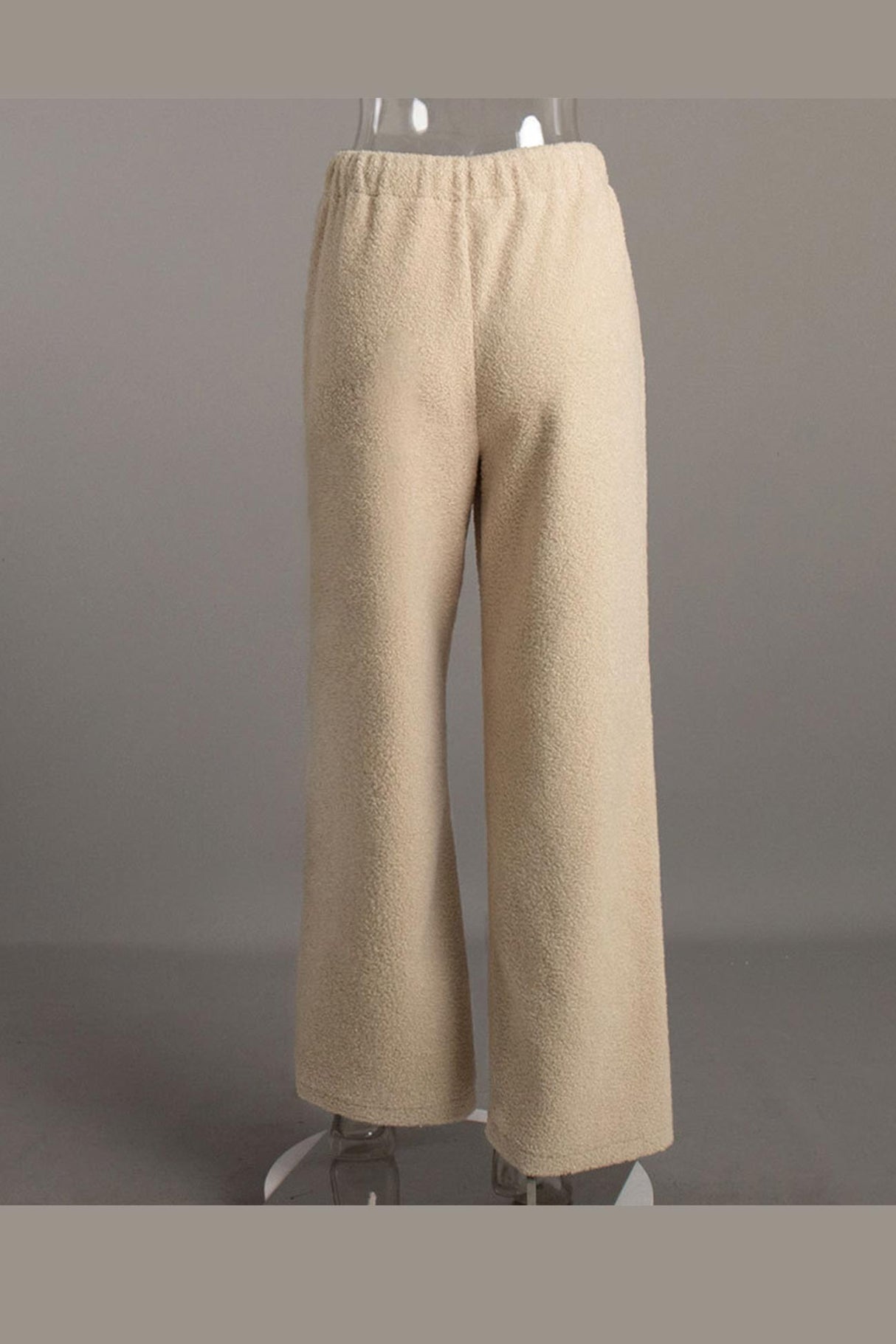 Arolora teddy-boucle-plush-wide-leg-pants