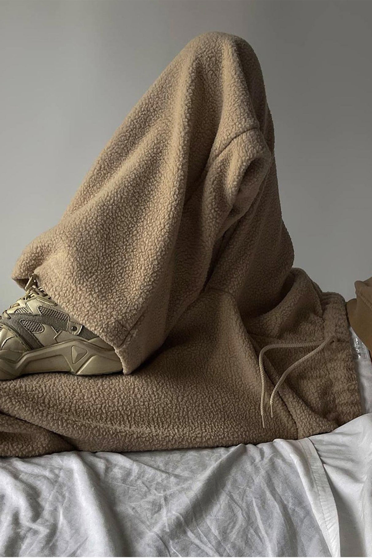 Arolora teddy-boucle-plush-wide-leg-pants