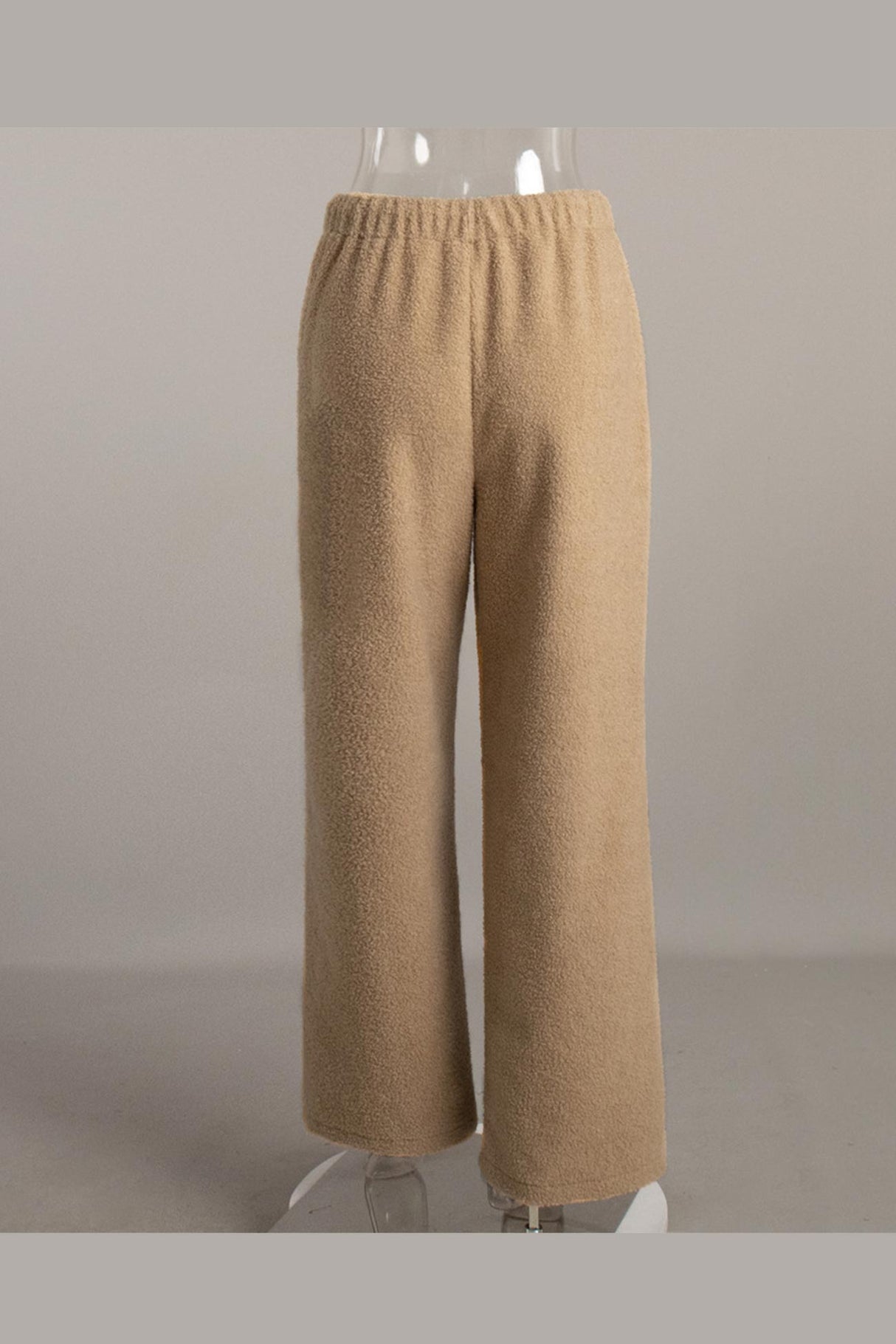Arolora teddy-boucle-plush-wide-leg-pants