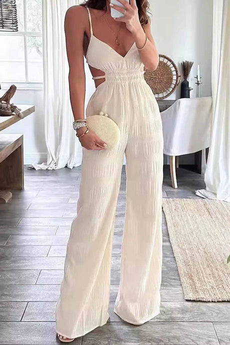 Arolora textured-backless-spaghetti-straps-jumpsuits