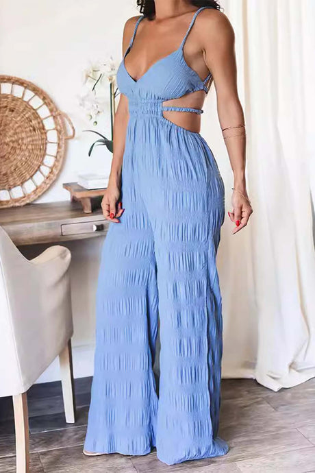 Arolora textured-backless-spaghetti-straps-jumpsuits