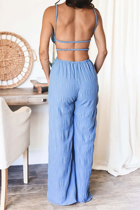 Arolora textured-backless-spaghetti-straps-jumpsuits